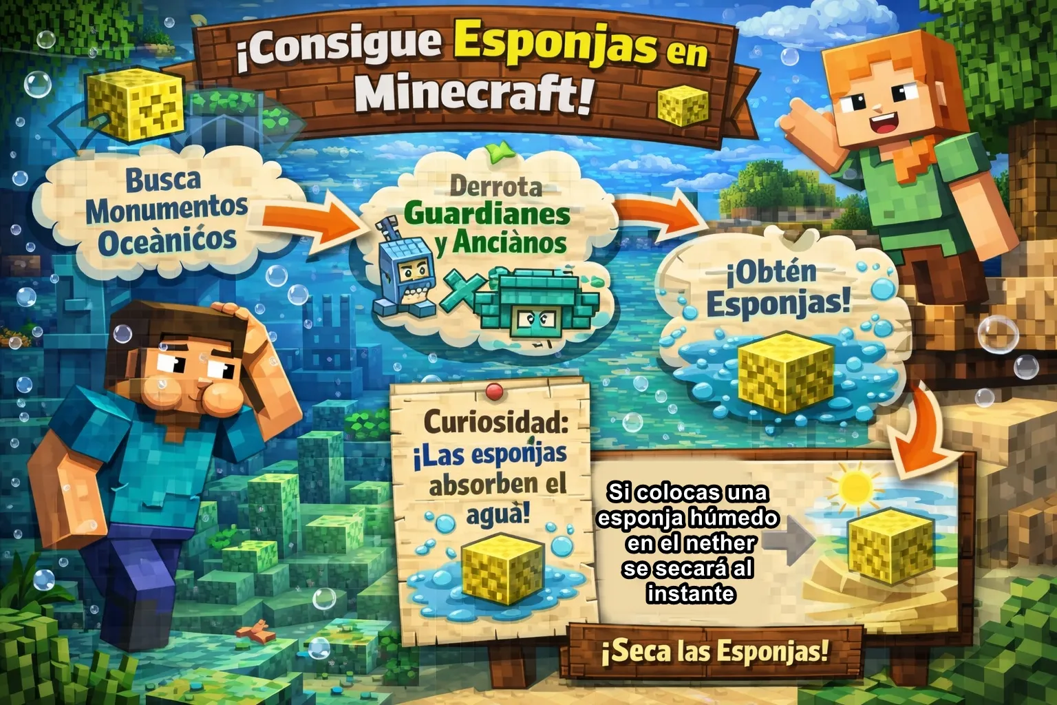 Como conseguir esponjas en Minecraft