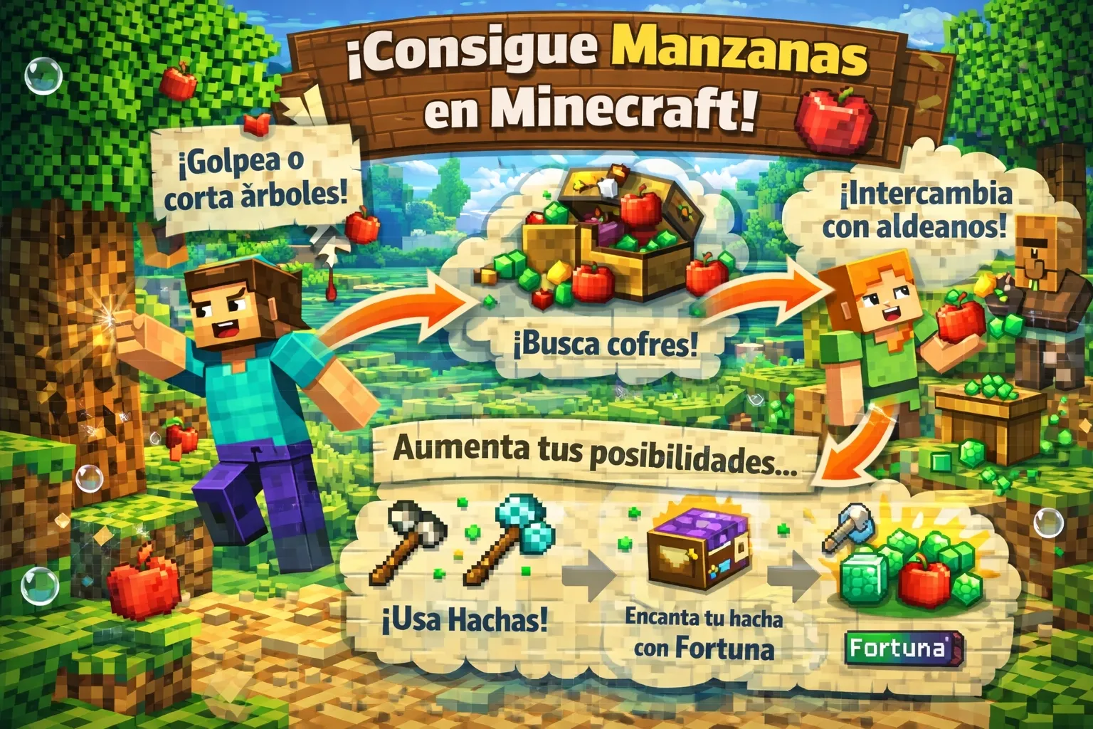 Como conseguir manzanas en Minecraft